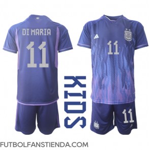 Argentina Angel Di Maria #11 Segunda Equipación Niños Mundial 2022 Manga Corta (+ Pantalones cortos)